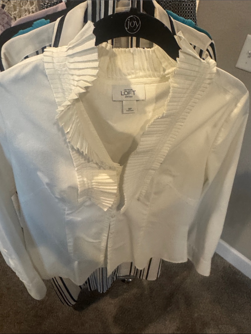 LOFT Cream Pleated Ruffle Collar Blouse